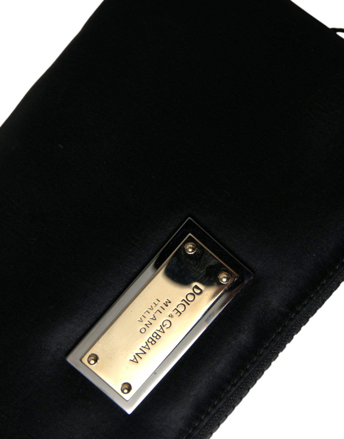 Elegant Black Nylon Leather Pouch with Silver Details