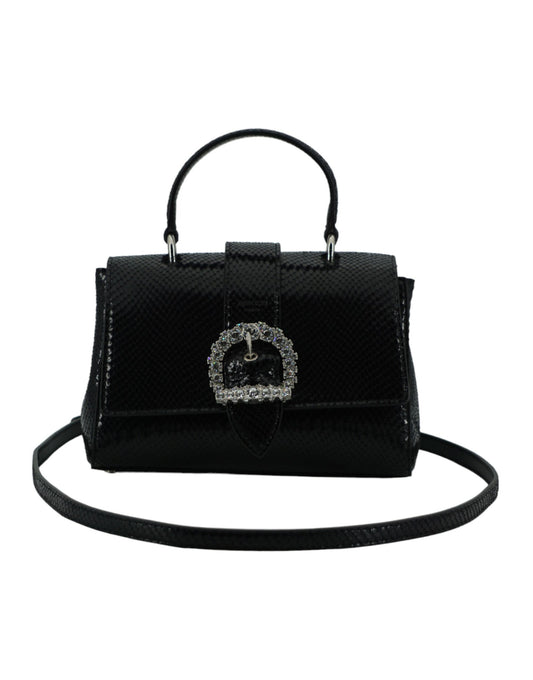 Black Leather Top Handle Shoulder Bag