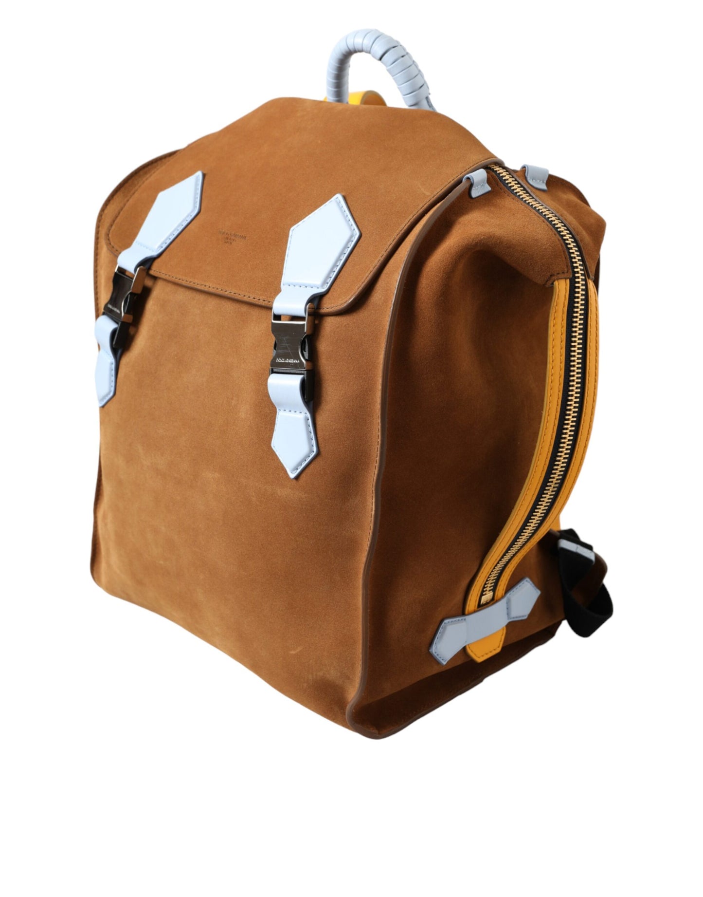 Brown Yellow Suede Leather Logo Backpack Bag