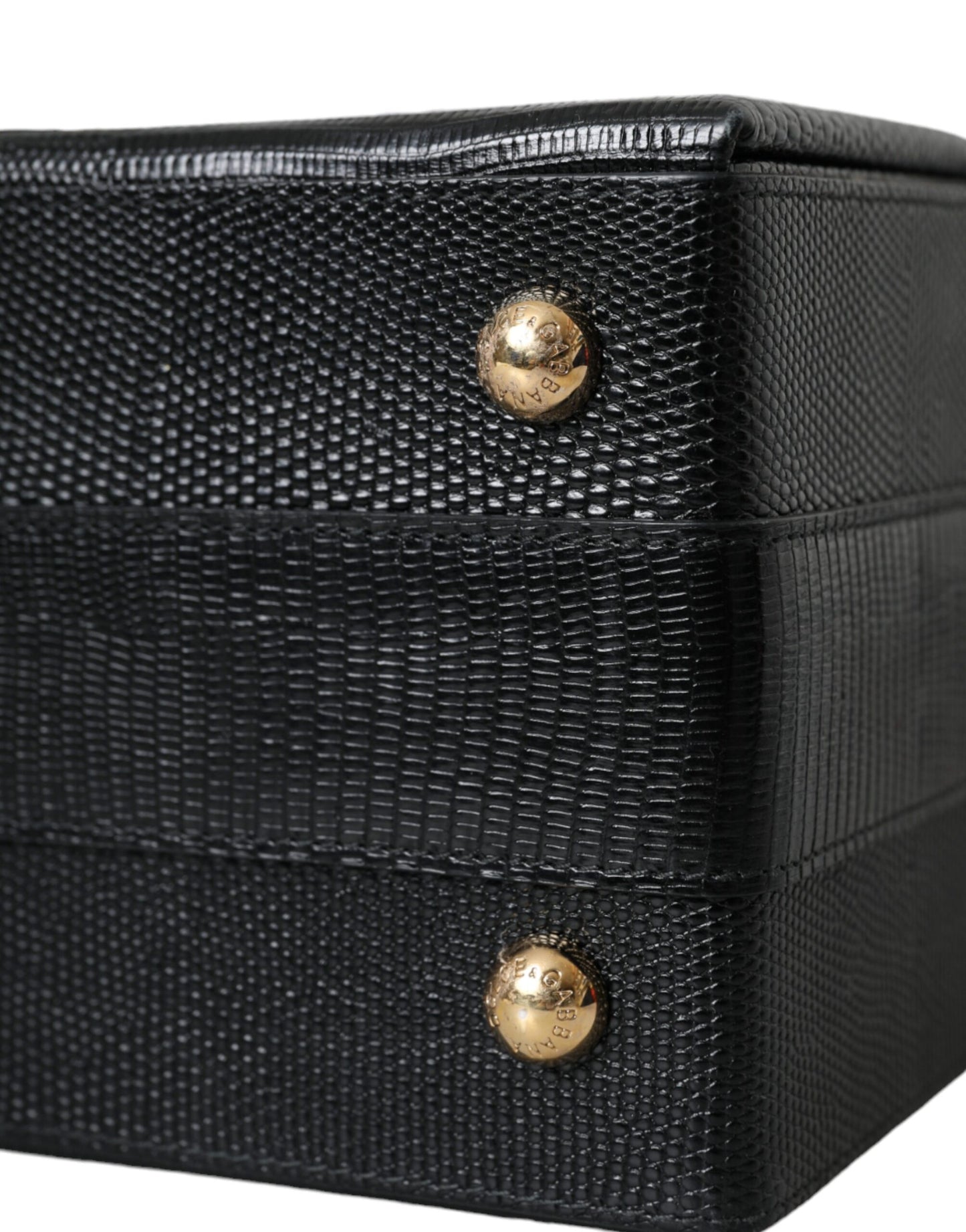 Black Lizard Embossed Calfskin Leather Double Box Bag