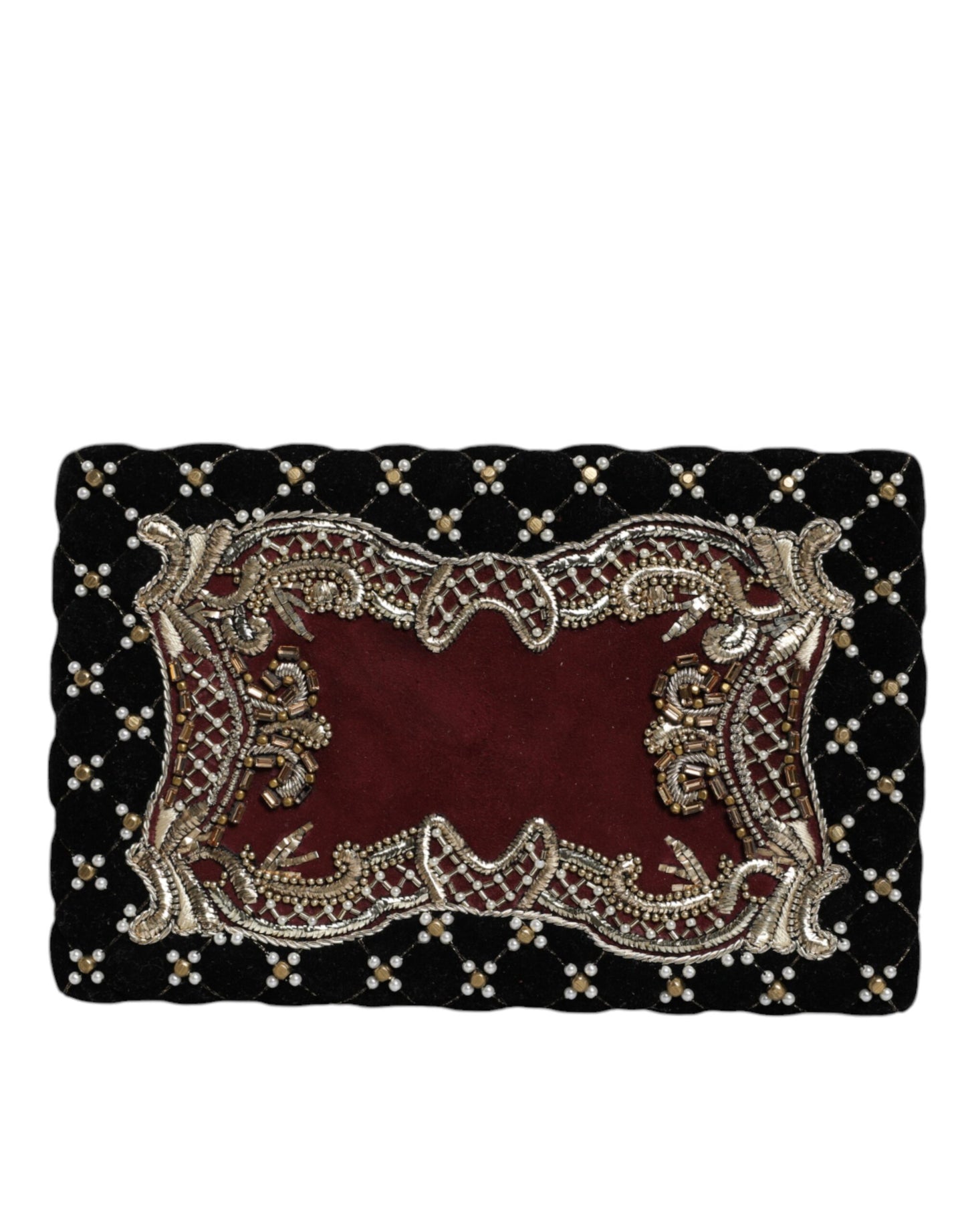 Bordeaux Black Velvet Gold Frame Clutch Evening Purse Bag