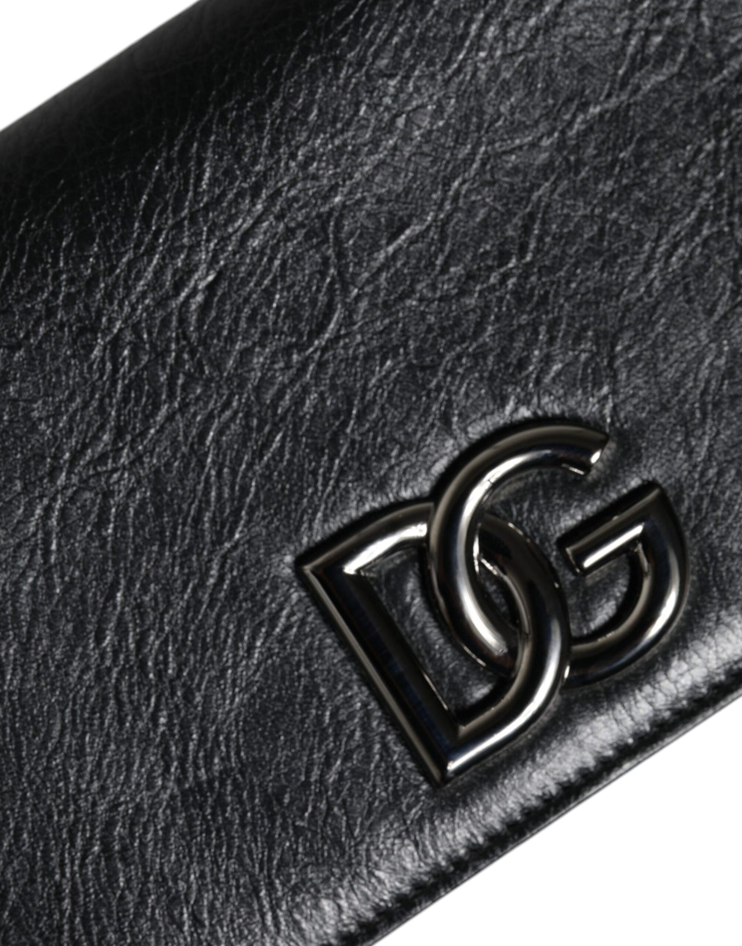 Black Leather DG Logo Bifold Card Slot Crossbody Bag